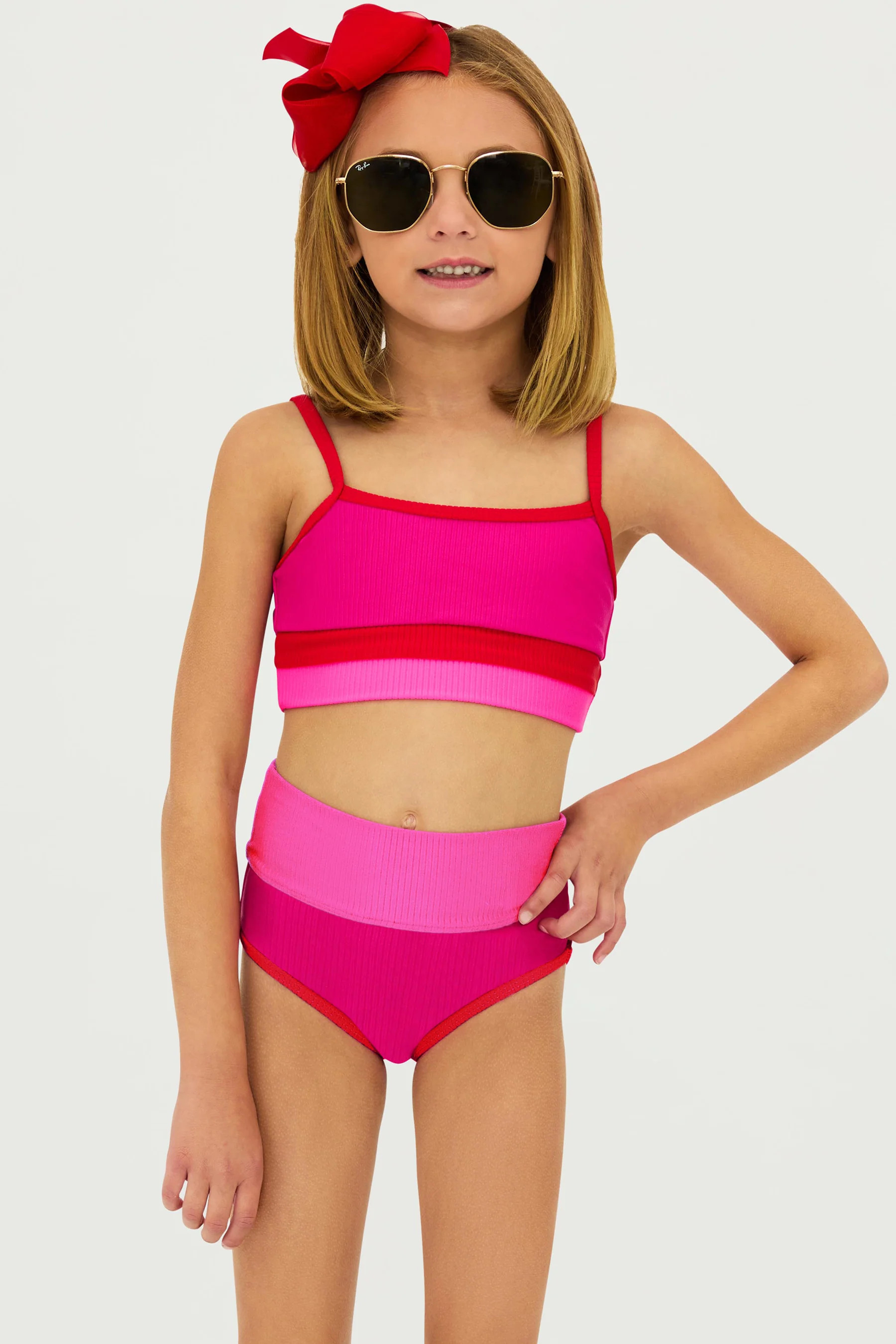 Little Eva and Emmie Set Fuchsia Red Neon Pink | Beach Riot