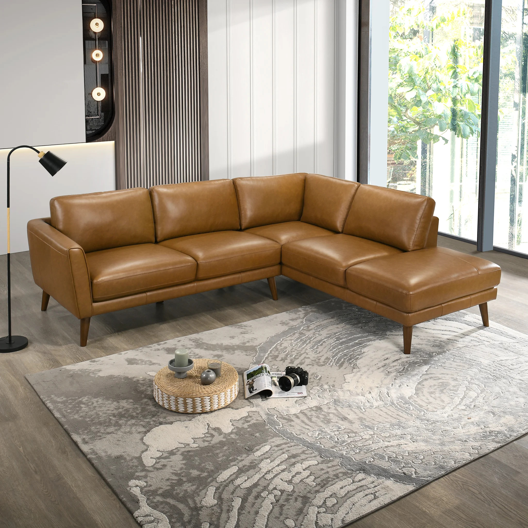 Mouloud 2 - Piece Genuine Leather Upholstered Sectional | Wayfair North America