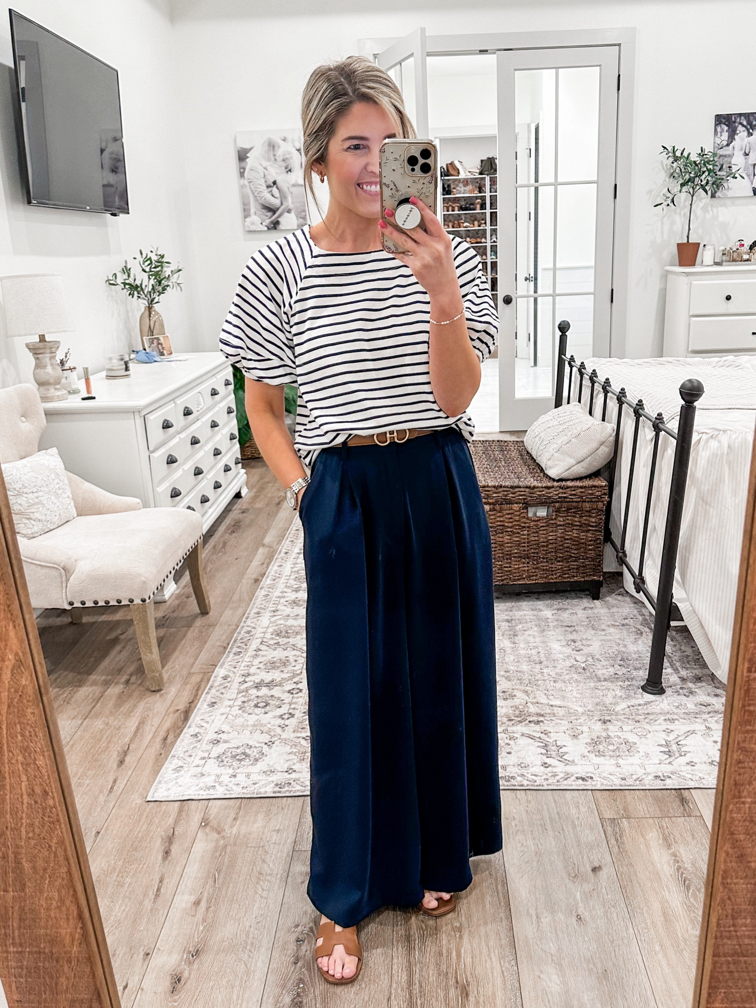 Smart casual work outfit

Striped tee- xs (fits tts overall but runs a tad short)
Pants- xs short tts
Sandals- go up 1/2 size 

#LTKSeasonal #LTKworkwear #LTKfindsunder50