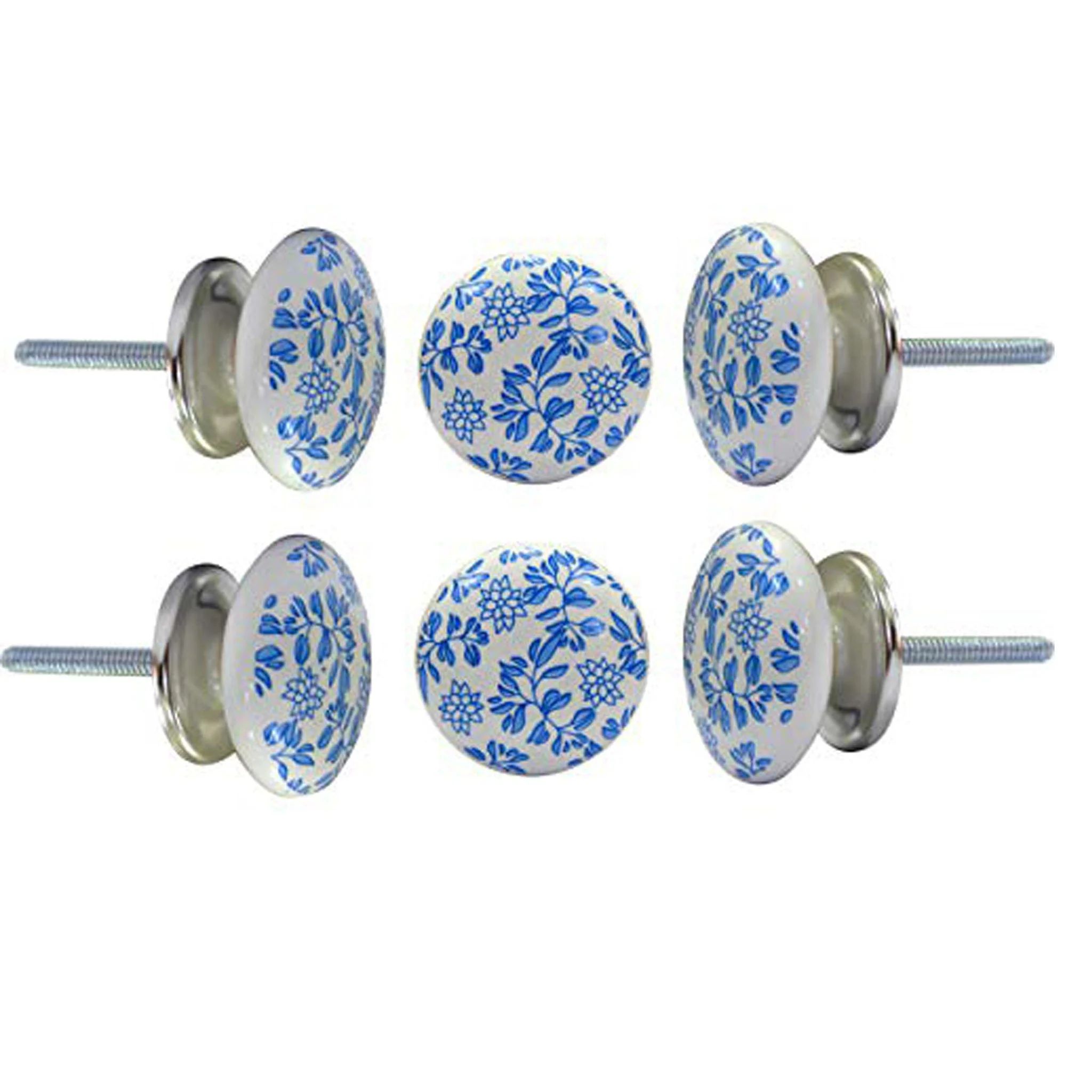 Perilla Home Set of 6 Ceramic Blue Shabby Knobs Decorative Printed Knobs for Home Kitchen Cabinet... | Walmart (US)