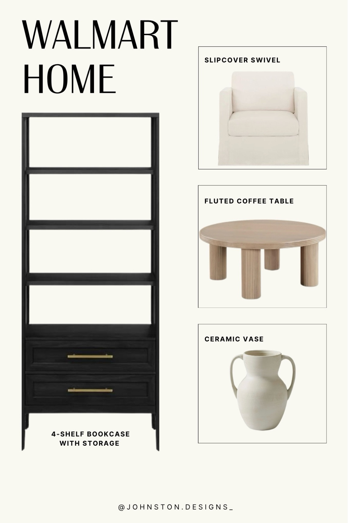 Walmart Home finds

4 shelf but olcase with storage

Fluted coffee table 

Slip cover swivel

Ceramic vase

#walmarthome affordable home decor, affordable furniture, budget friendly home finds 

#LTKHome #LTKSaleAlert