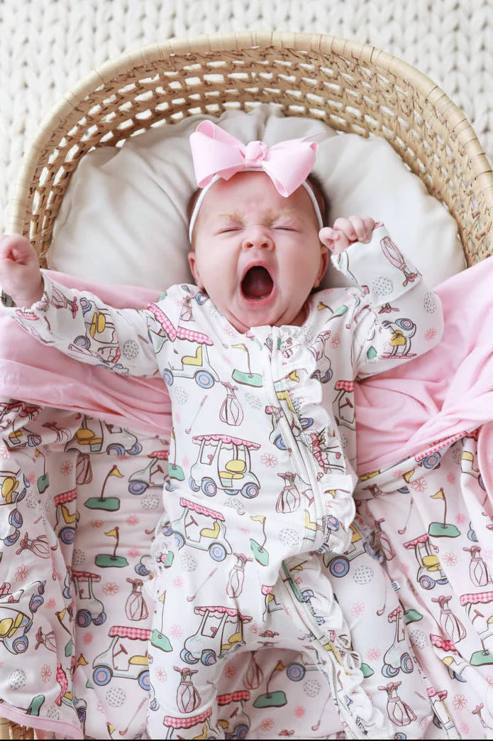 Country Club Cuties Ruffle Zipper Footie | Pink | Caden Lane