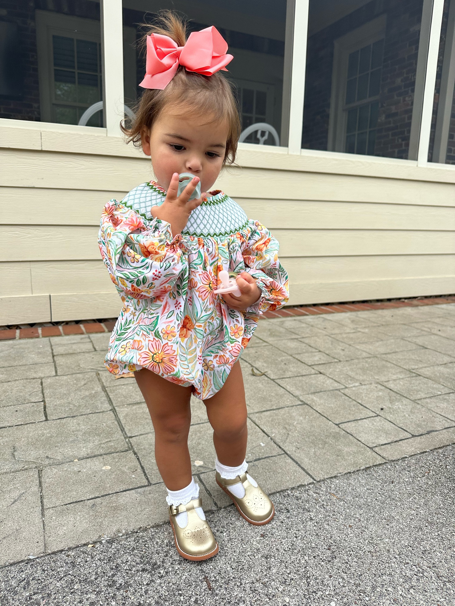 Toddler girl outfit :: printed bubble, Mary janes, ruffle socks, grosgrain hair bow 

#LTKSeasonal #LTKbaby