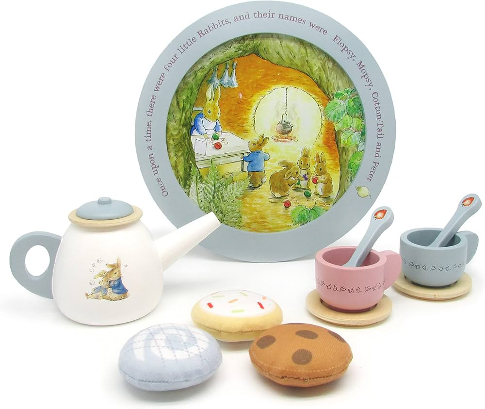 KIDS PREFERRED Beatrix Potter Peter Rabbit Wooden Tea Set for Pretend Play, 11 Pieces | Amazon (US)