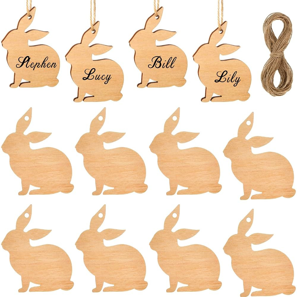 12 Pcs Easter Bunny Rabbit Basket Tag Hanging Rabbit Wooden Cutout Wood Easter Basket Name Tags U... | Amazon (US)