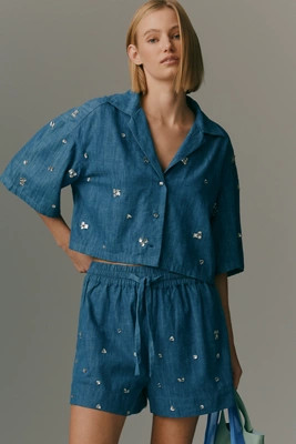 Pilcro High-Rise Chambray Drawstring Shorts | Anthropologie (US)