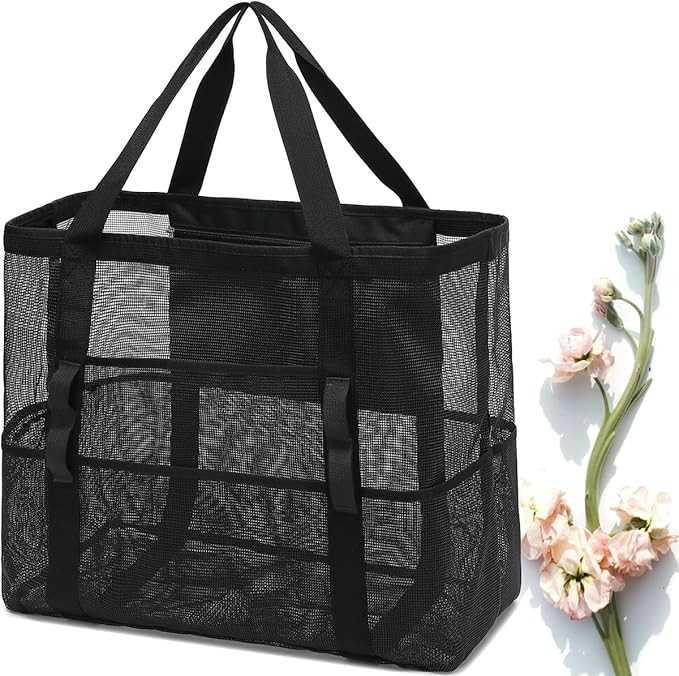 Mesh Beach Bag, Extra Large Beach Tote with Zipper Pocket Pool Bag for Cruise/Swim/Vacation Essen... | Amazon (US)