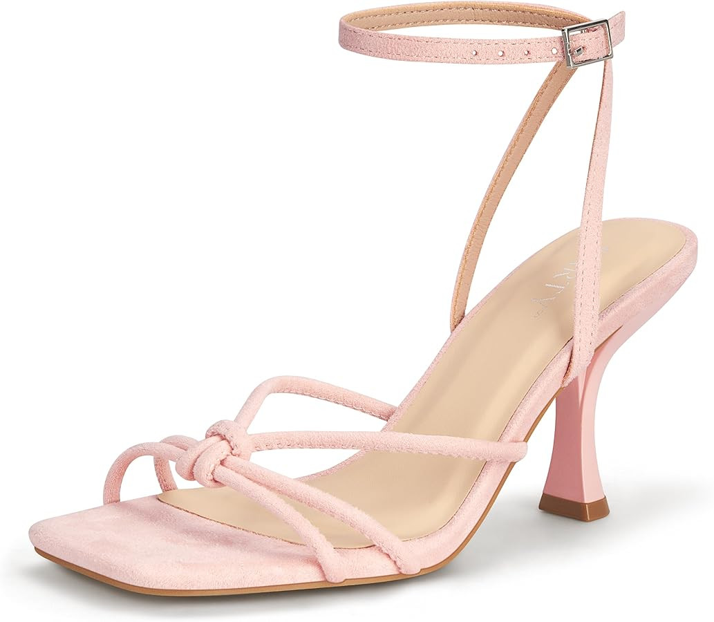 Amazon.com: PARTY Women's Square Open Toe Strappy Heeled Sandals 3 inch Stiletto Kitten Heel with... | Amazon (US)