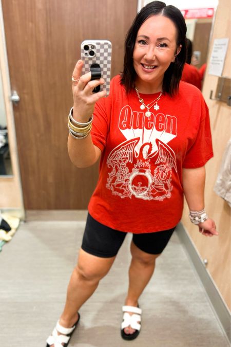 New graphic tees at Target! Wearing an xl!  Love the color of this one!  Xxl ribbed biker shorts! Sandals run tts!


#LTKMidsize #LTKSeasonal #LTKOver40
