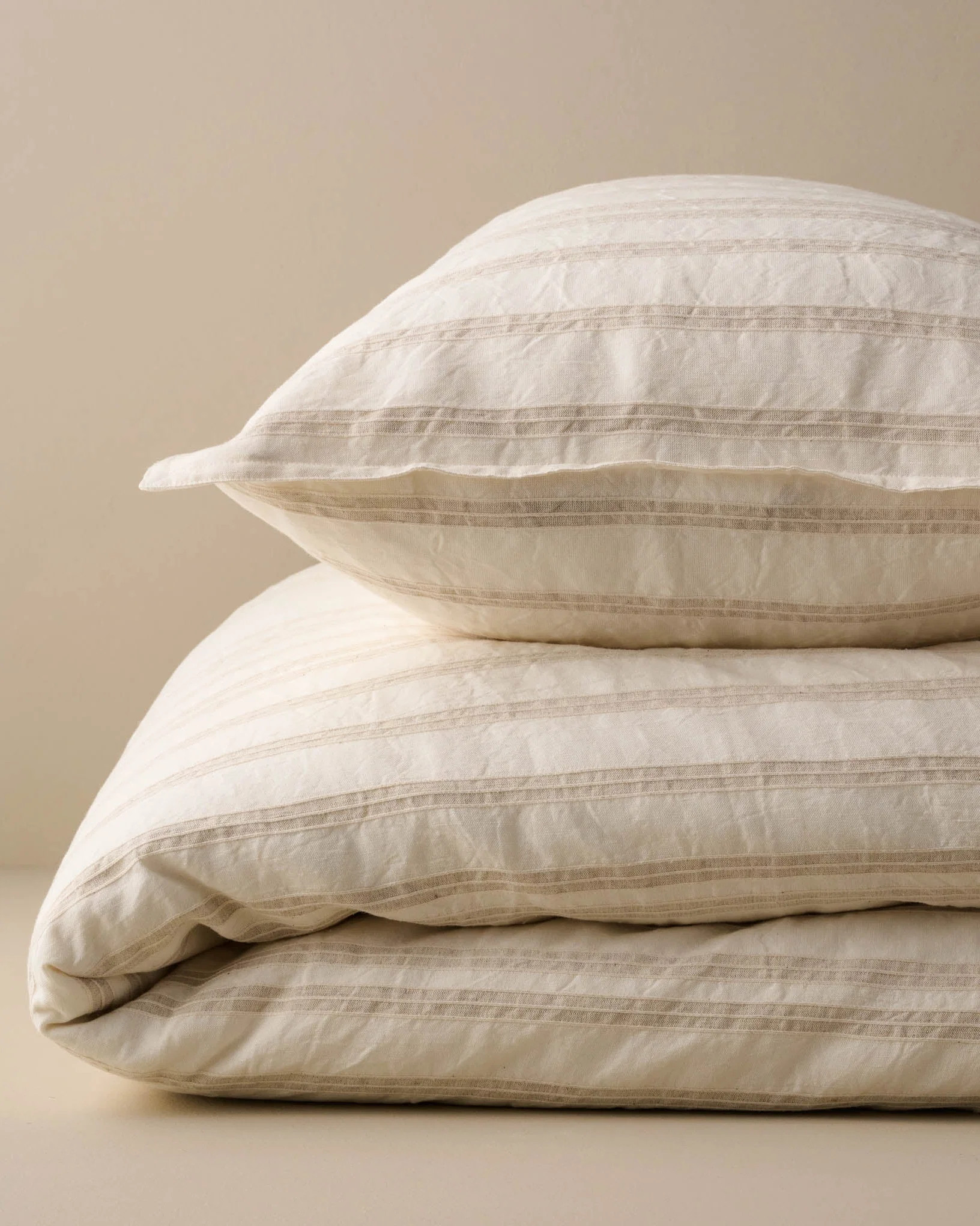 Embroidered Stripe Linen Cotton Duvet Cover - Oatmeal | Magnolia