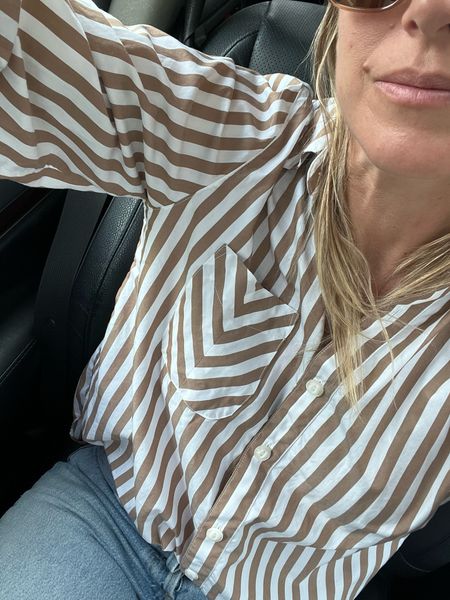 A favorite stripe button down from last spring and still super popular. Wearing an XS in the top  

#LTKstyletip #LTKSeasonal