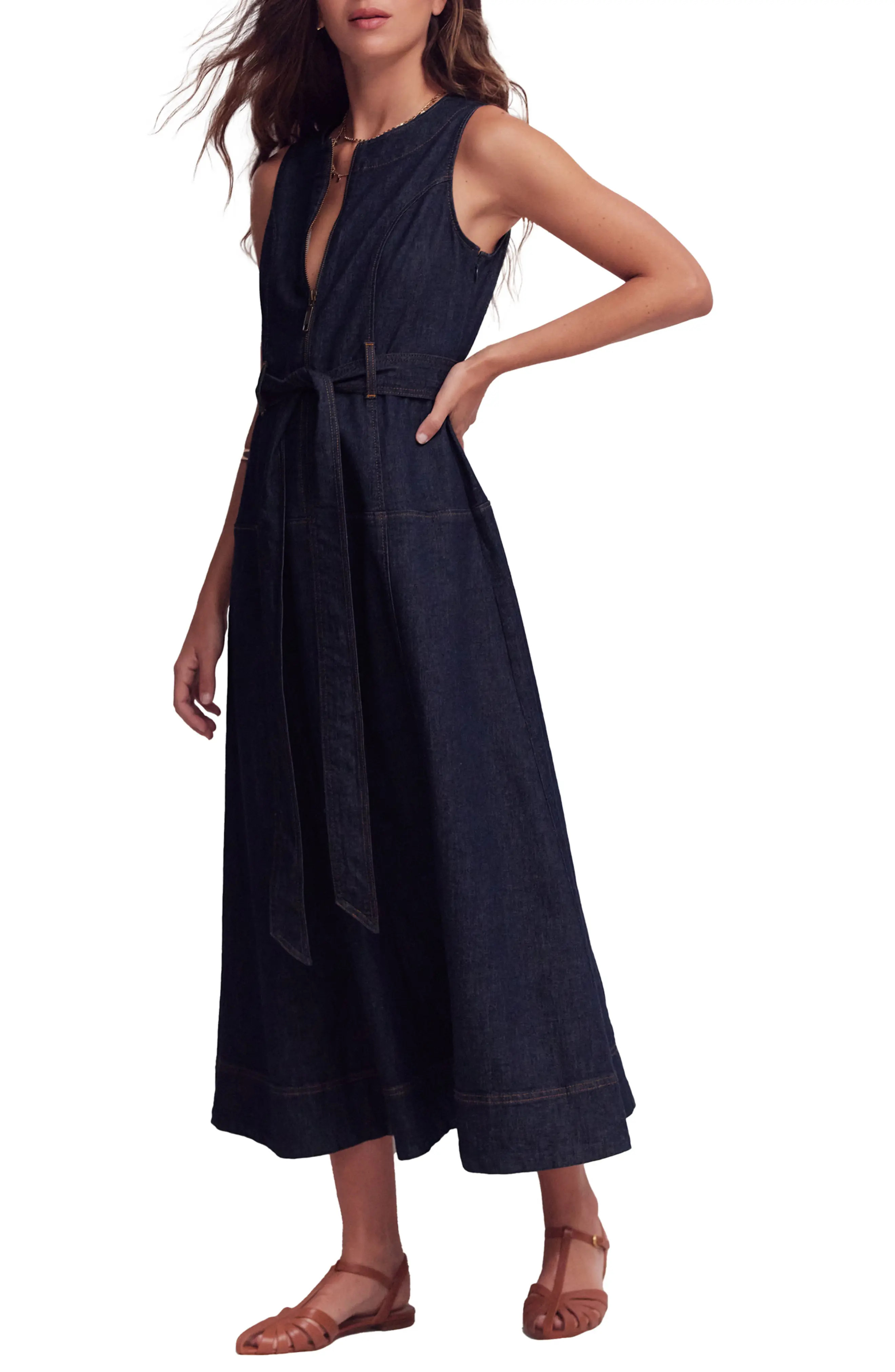 Boden Sleeveless Zip Denim Dress (Women) | Nordstrom | Nordstrom