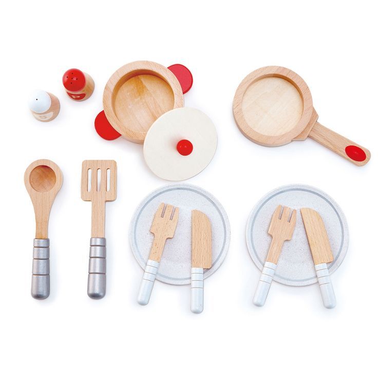 Hape E3150 Cook & Serve Kids Wooden Pretend Kitchen Play Food Plates & Utensils Set with Plates, ... | Target