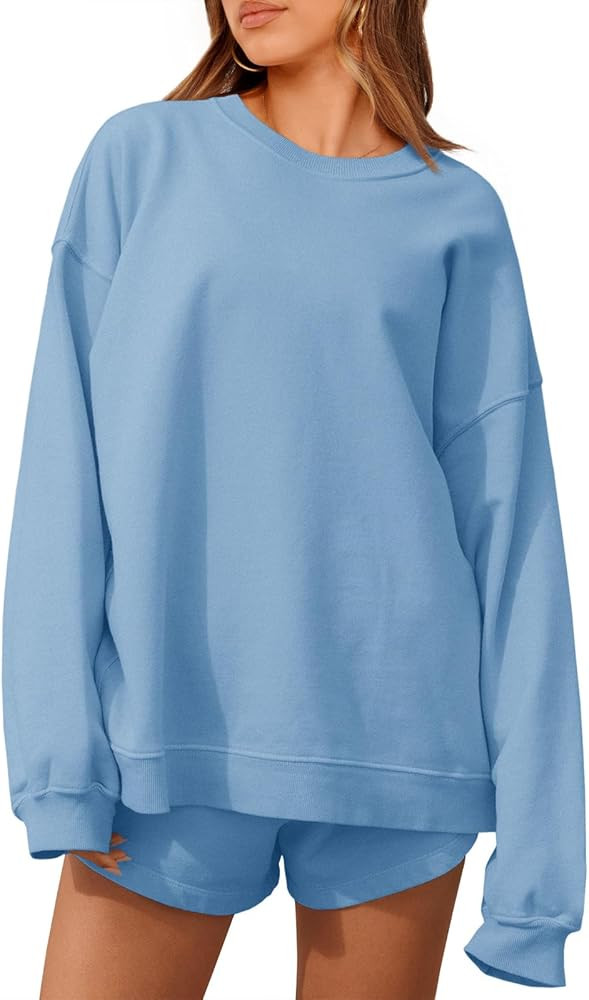 Tankaneo Womens Oversized 2 Piece Outfits Sweatsuit Casual Long Sleeve Crewneck Sweatshirts Sweat... | Amazon (US)