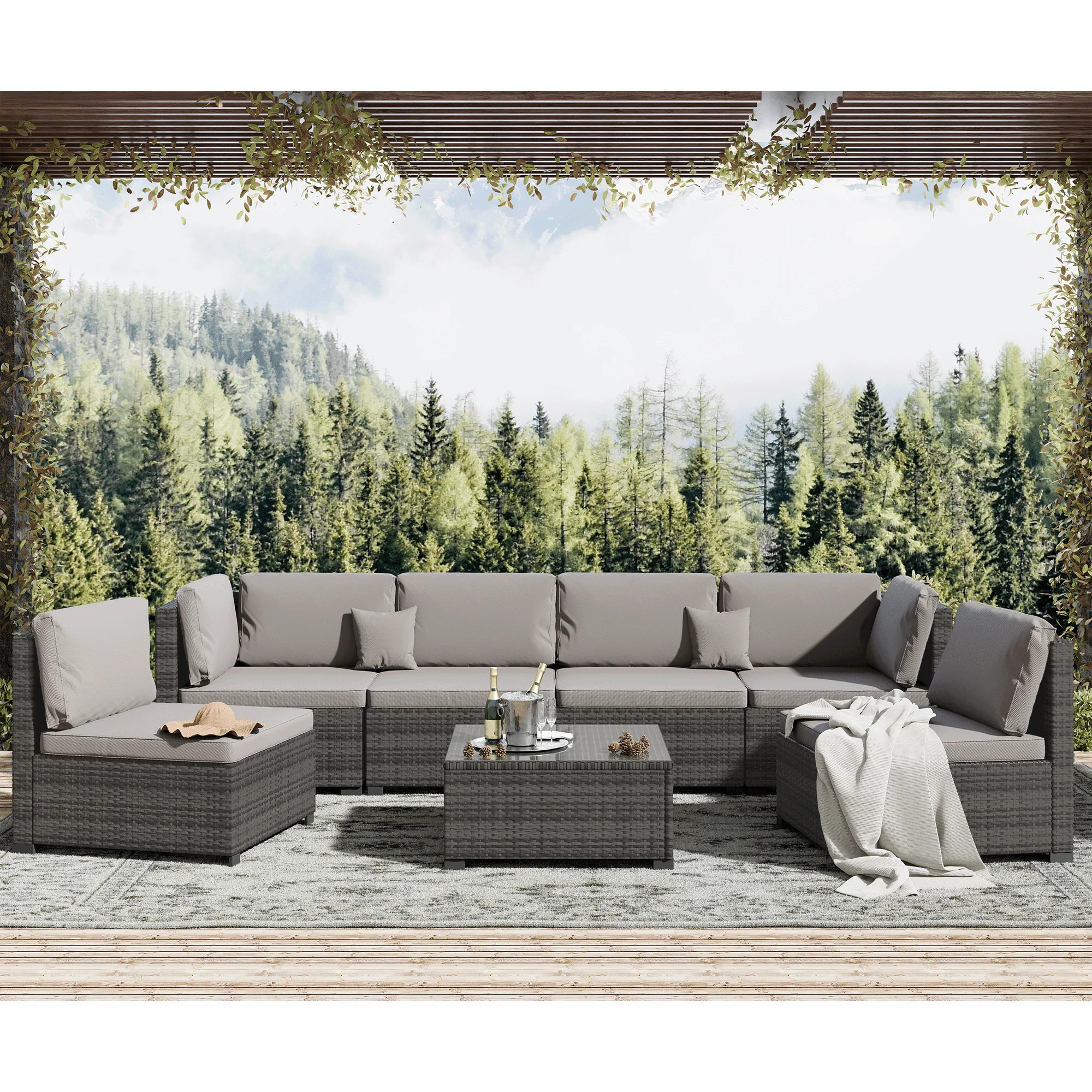 7 Piece Patio Furniture Set, Outdoor Furniture Patio Sectional Sofa, All Weather PE Rattan Outdoo... | Walmart (US)