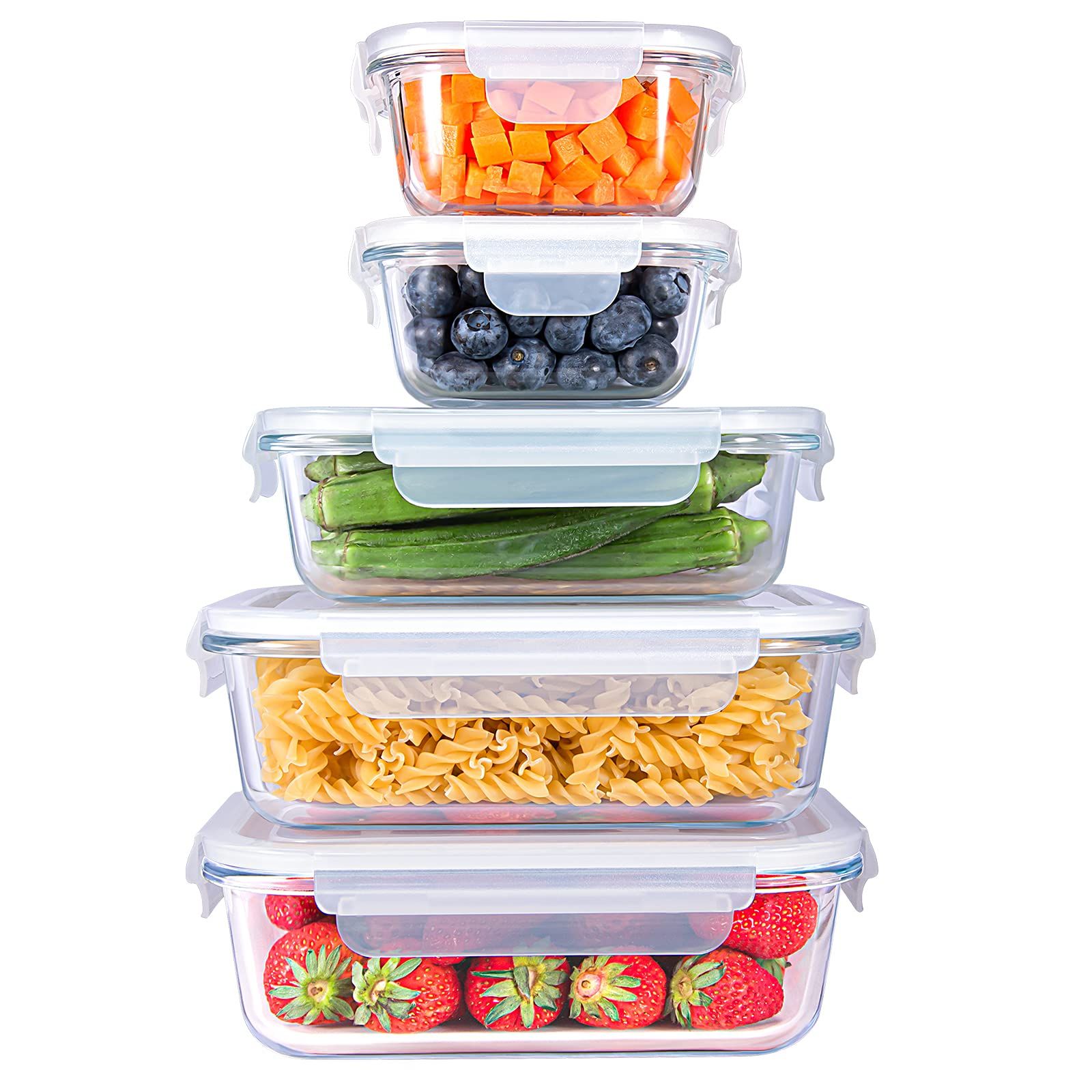 SHOMOTE Glass Food Storage Containers Set with Lids Airtight, BPA-Free Sealable Stackable Clear Port | Amazon (US)