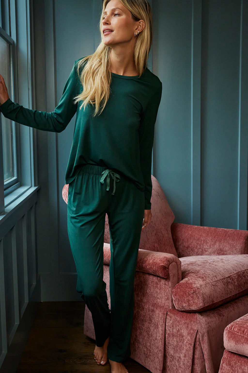 DreamKnit Ribbon Long-Long Set in Conifer | Lake Pajamas