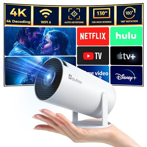 aubor Smart Projector with Android TV 11.0, Support 1080P Portable Projector with 5G WiFi and Bluetooth, 10000 Lumen，Auto Keystone Correction, Premium 360 Sound, 40"-130" Screen Video Projector | Amazon (US)