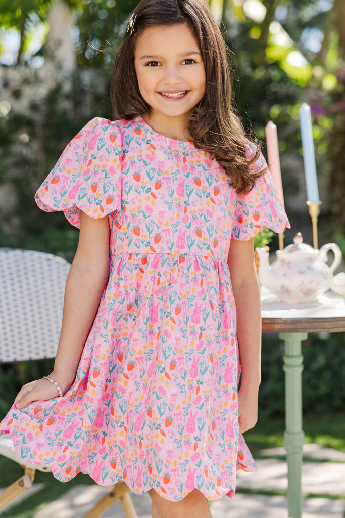Girls: Time Goes By Blush Novelty Scalloped Dress | The Mint Julep Boutique