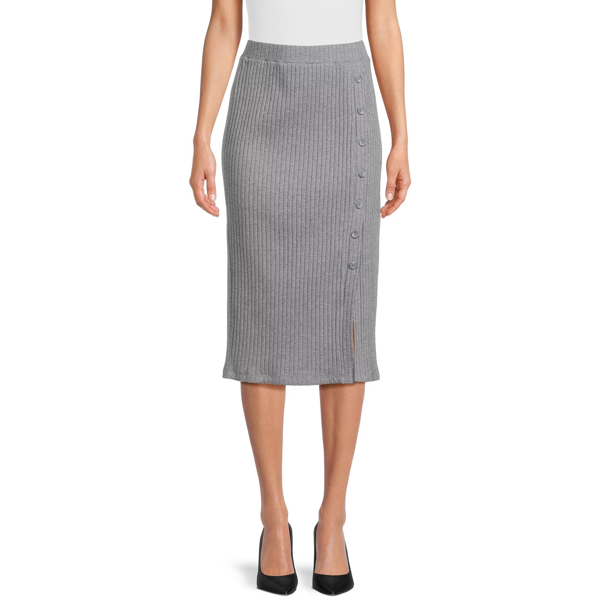 Time and Tru Women's Ribbed Knit Midi Skirt, Sizes XS-XXL - Walmart.com | Walmart (US)