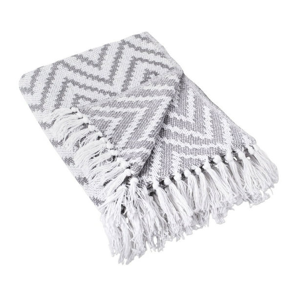 60" Gray and White Chevron Large Rectangular Throw with Fringes - Walmart.com | Walmart (US)