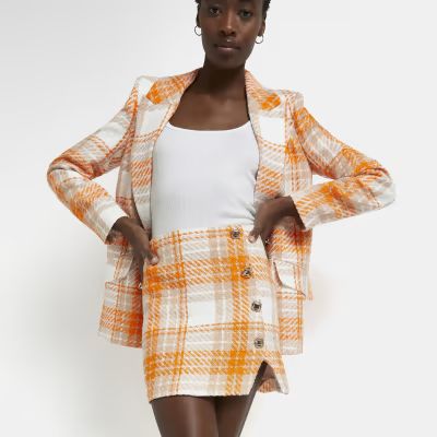 Orange checked boucle mini skirt | River Island (UK & IE)