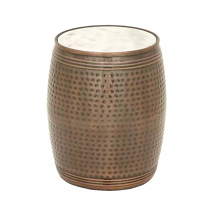 Dimpled Metal and Marble Drum Accent Table | Kirkland's Home