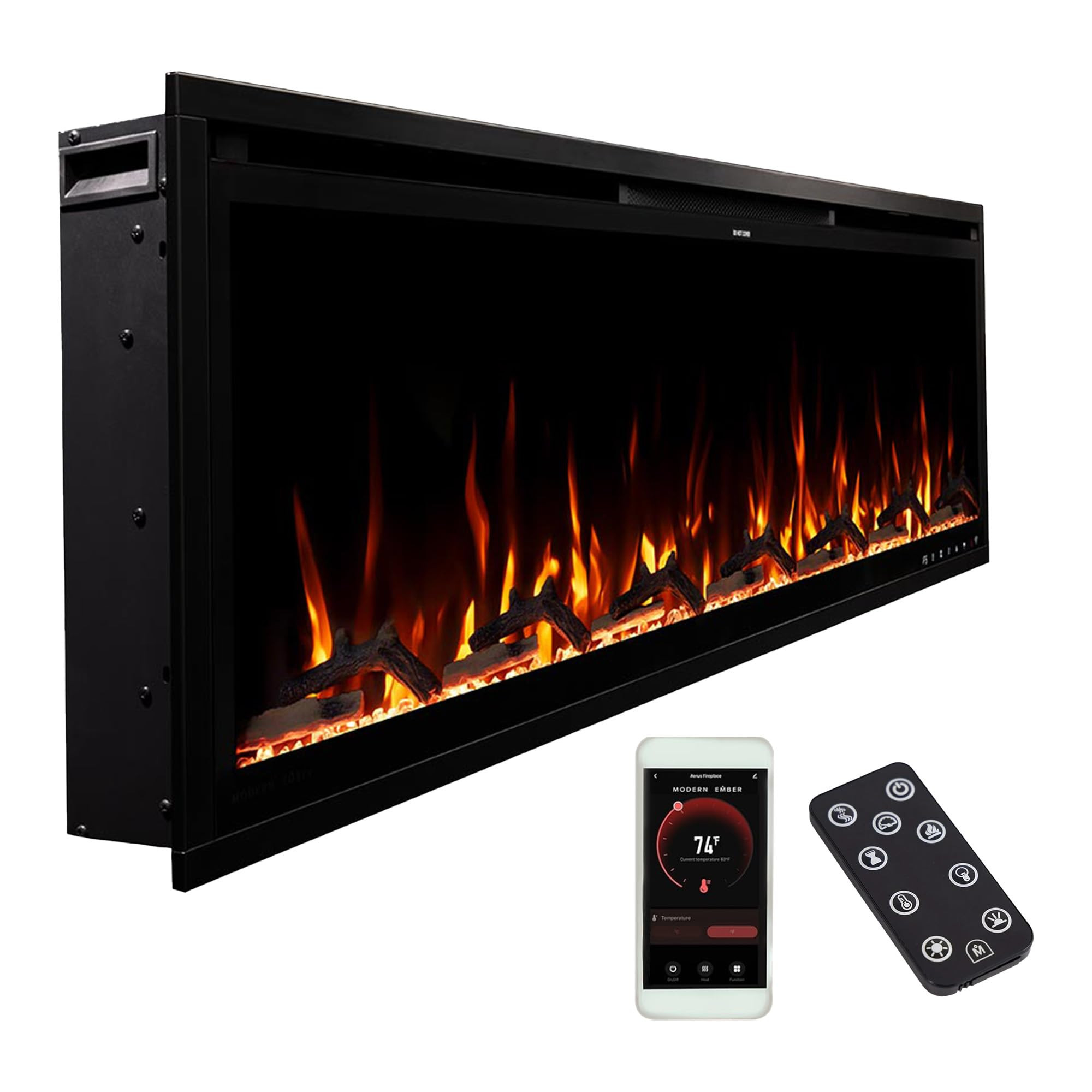Modern Ember Aerus 60 Inch Smart Linear Electric Fireplace - Recessed in-Wall and Wall-Mount, Multiple Flame Colors, Compatible with Alexa and Google Assistant | Amazon (US)