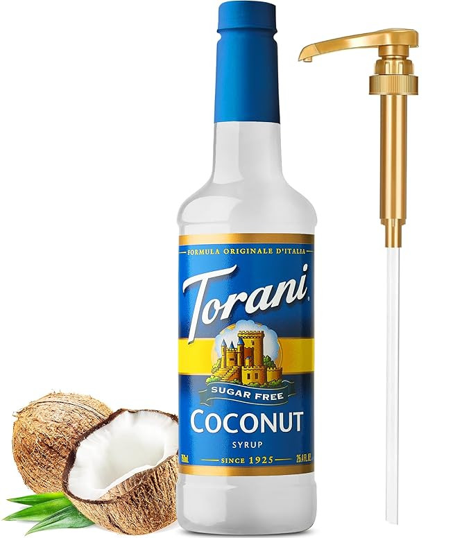 Torani Sugar Free Coconut Syrup with Little Squirt Syrup Pump, Bottle 750ml 25.4 Ounces | Amazon (US)