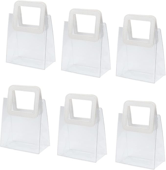 LONG XIN SERIES 6 Pcs Clear Gift Bag with Handle Transparent Plastic Heavy Duty Reusable Gift Wra... | Amazon (US)