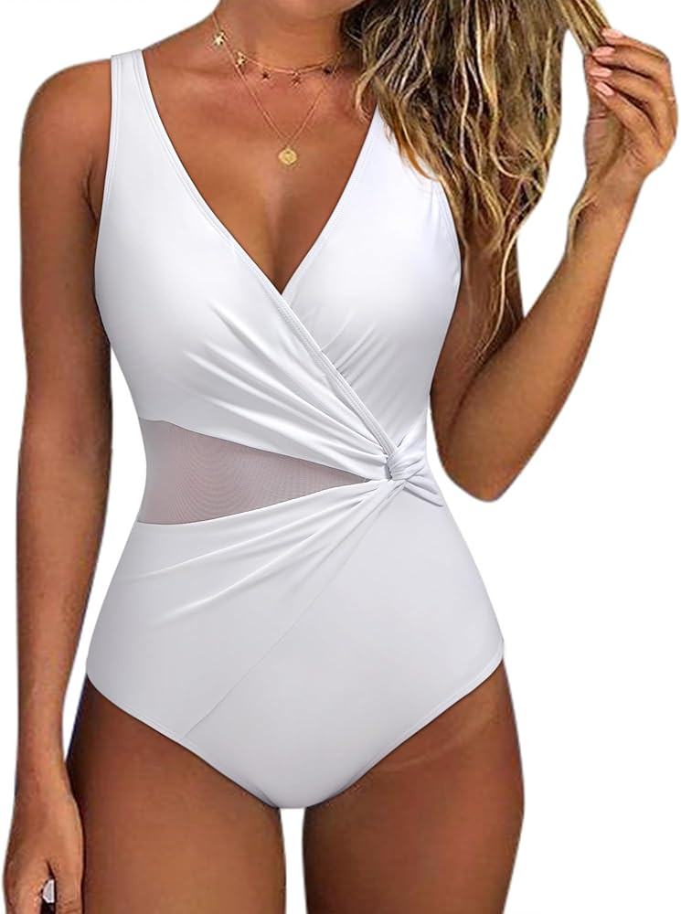 SUUKSESS Women Sexy Mesh Tummy Control One Piece Swimsuit Push Up Bathing Suit | Amazon (US)