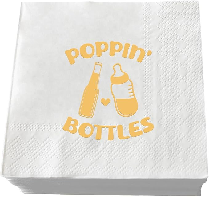 Poppin' Bottles Paper Napkins 50 Pack White and Gold Cocktail Napkin for Baby Shower Gender Revea... | Amazon (US)