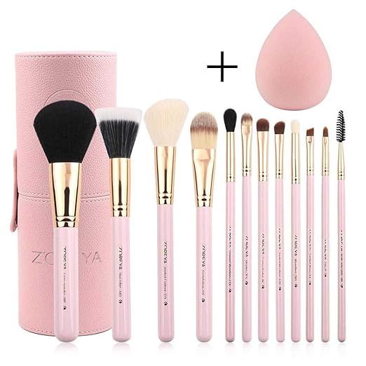 Zoreya Makeup Brush Set 12pcs Pink Synthetic Makeup Brushes Travel Set With Holder Makeup Brush O... | Amazon (US)