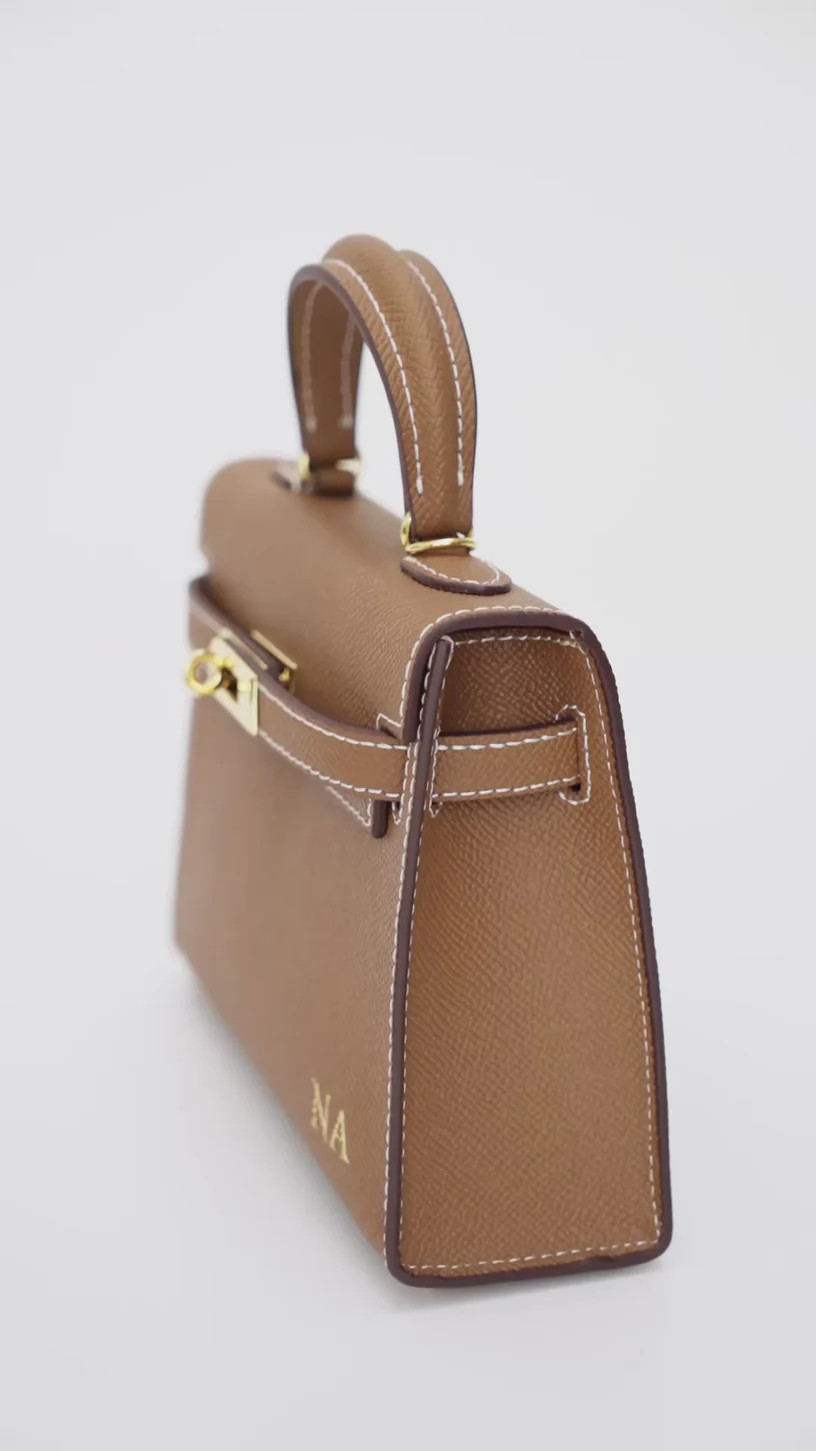 Lily & Bean Hettie Mini Bag -  Tan with Initials & fabric Patterned Strap | Lily and Bean