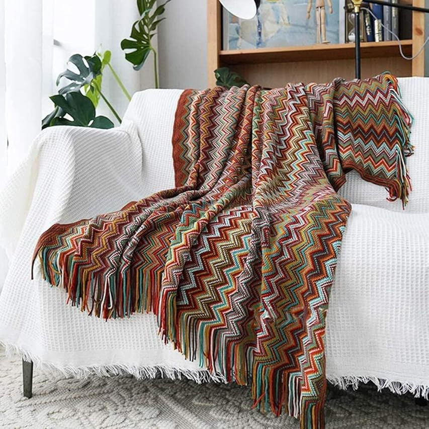 Lalifit Bohemian Throw Blanket with Tassel Color Soft Knitted Blankets for Sofa Couch Chair Bed Home | Amazon (US)
