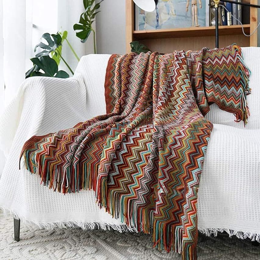 Lalifit Bohemian Throw Blanket with Tassel Color Soft Knitted Blankets for Sofa Couch Chair Bed Home | Amazon (US)
