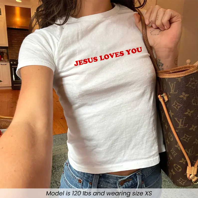Jesus Loves You Baby Tee, Christian Kindness Y2K Women's Shirt, Positive Religious Retro 90s 2000... | Etsy (Global)