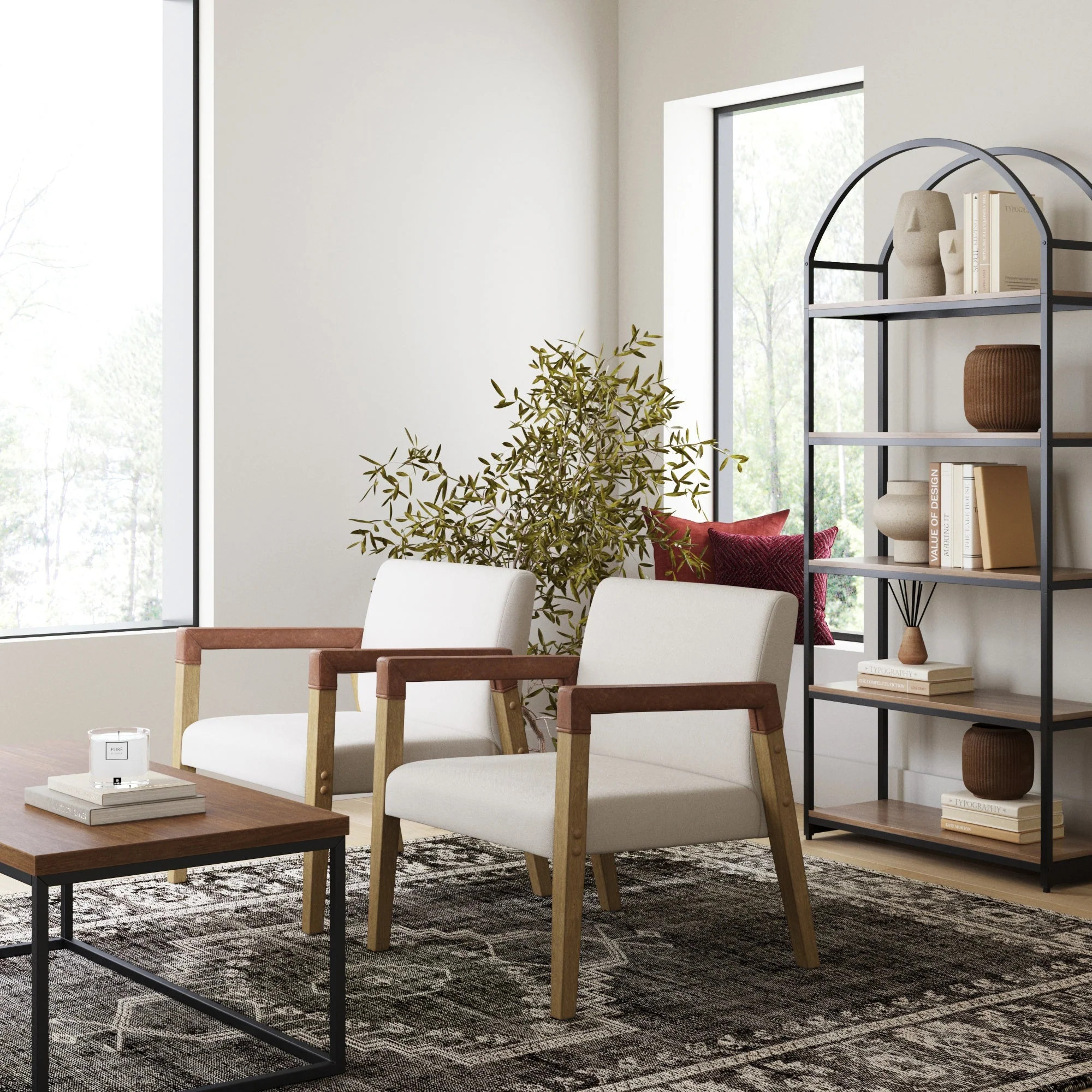 Wood & Faux Leather Accent Chairs (Set of 2) | Nathan James