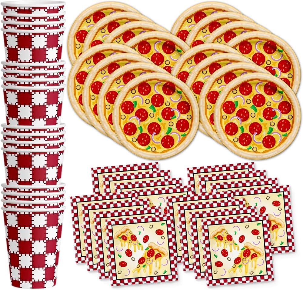 Pizza Birthday Party Supplies Set Plates Napkins Cups Tableware Kit for 16 | Amazon (US)