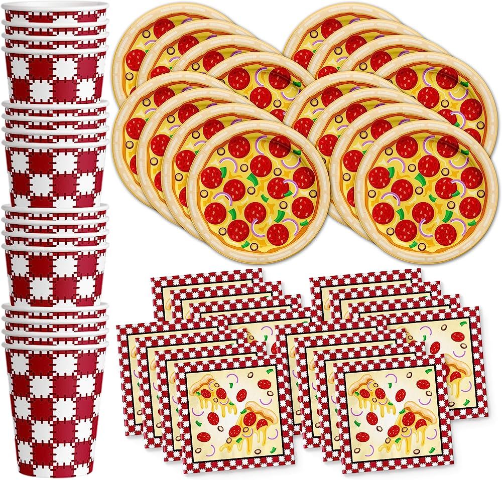 Pizza Birthday Party Supplies Set Plates Napkins Cups Tableware Kit for 16 | Amazon (US)