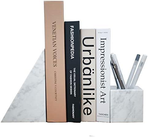 JIMEI Natural Marble Bookends Pen Pencil Holder for Desk Makeup Brush Holder Marble Bathroom Acce... | Amazon (US)