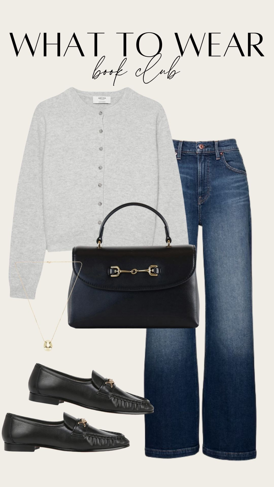 What to Wear: Book Club 

Gray cardigan, dark wash jeans, black accessories, loafers. Workwear. Office outfit

#LTKStyleTip #LTKFindsUnder100 #LTKWorkwear