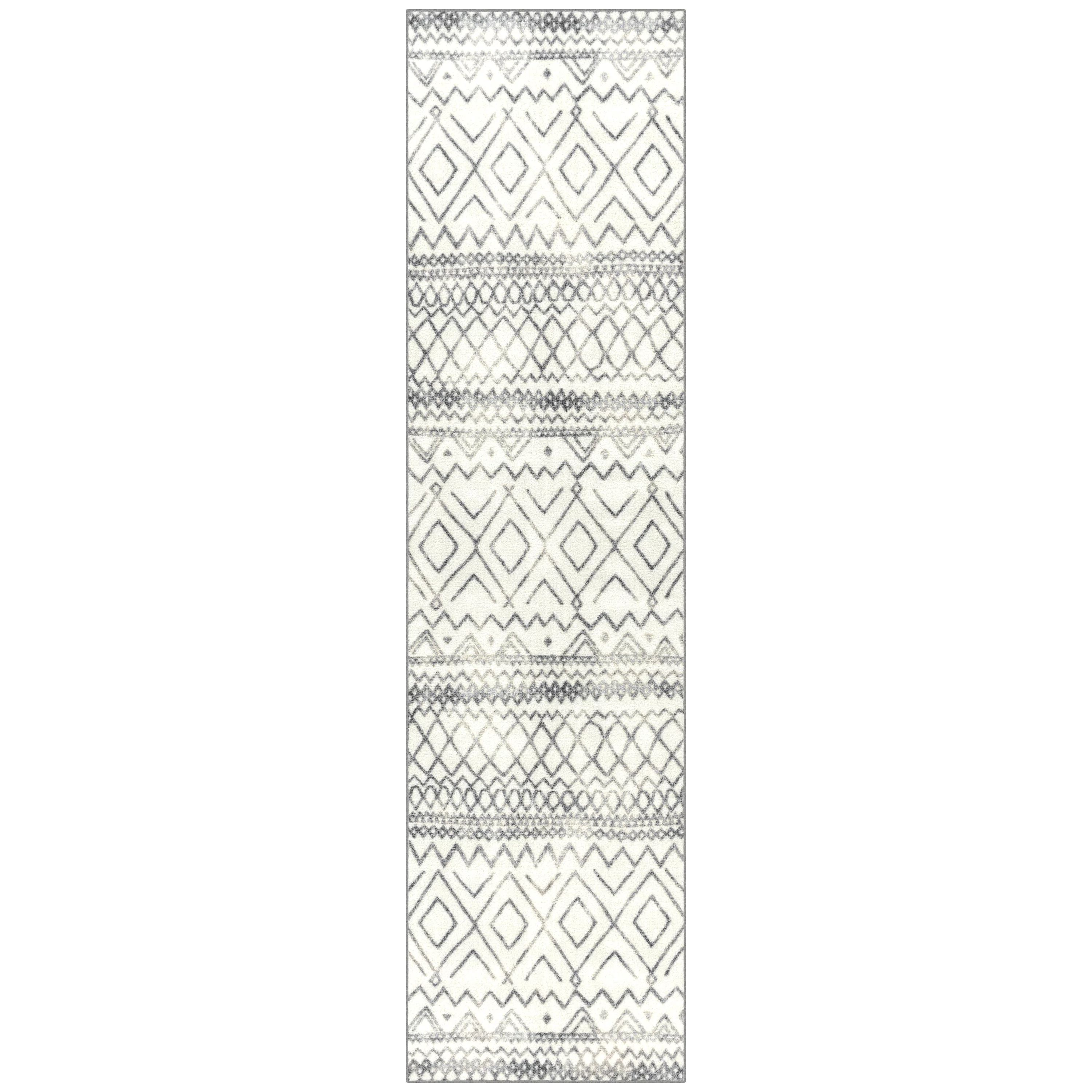 Maples Rugs Distressed Boho Diamond Indoor Hallway Runner Rug, Ivory|Gray, 2'6"x10' - Walmart.com | Walmart (US)