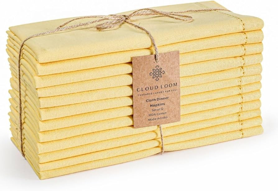 Hemstitch Cloth Napkins, Set of 12-100% Cotton Dinner Napkins 18x18 - Soft Absorbent Cloth Napkin... | Amazon (US)