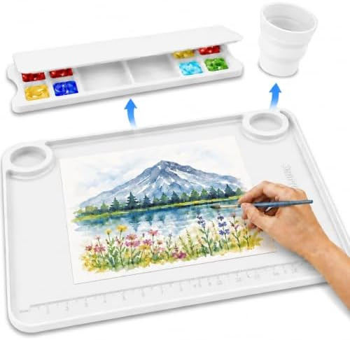 Silicone Painting Mat with Cup and Palette Removable, 17"X13" Thick Silicone Art Mat for Craft wi... | Amazon (US)