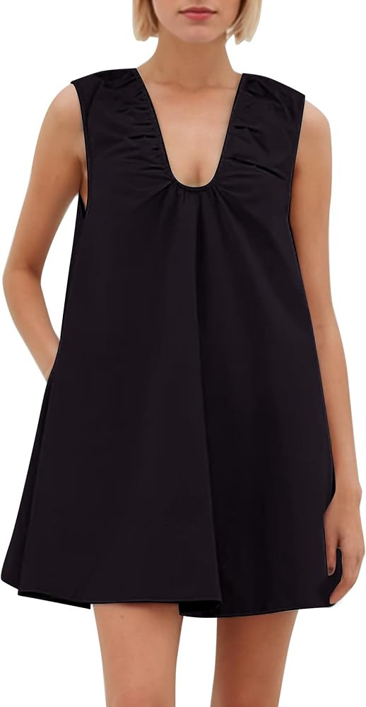 MISSACTIVER Women's Sleeveless Babydoll Tank Mini Dress Scoop Neck Ruched Short Dress with Side P... | Amazon (US)
