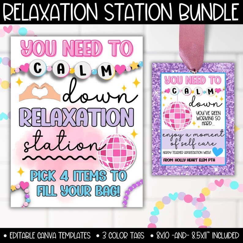 Teacher and Staff Appreciation Week Relaxation Spa Station Sign Gift Tags, You Need to Calm Down ... | Etsy (US)