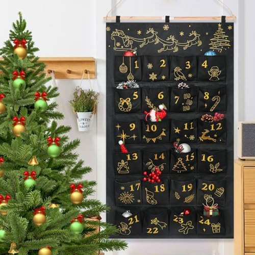 HOWAF Fabric Christmas Advent Calendar 2025 with Pockets (Countdown to Christmas), 24 Days Myster... | Amazon (US)
