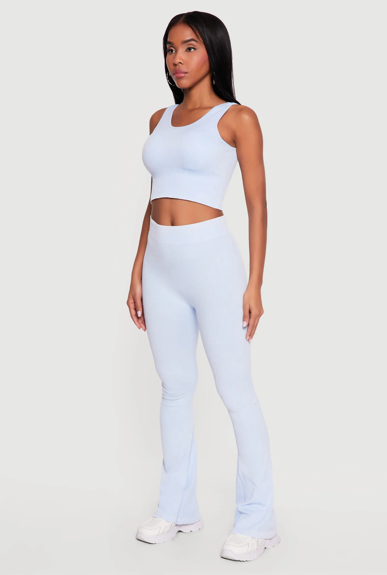 Acid Wash Ribbed Cropped Tank Top and Flare Leggings Set | Rainbow Shops