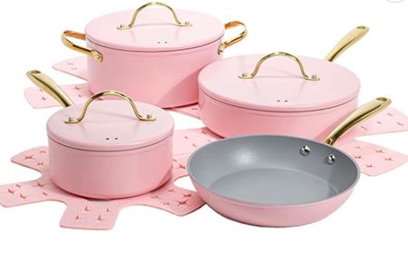 Pink kitchen, glam kitchen, pink kitchen accessories, gold kitchen, Paris Hilton pans, pink pans, gold kitchen accessories, pink kitchen, pink home, girly kitchen accessories, pink Amazon finds, Amazon finds. Amazon kitchen 

#LTKhome